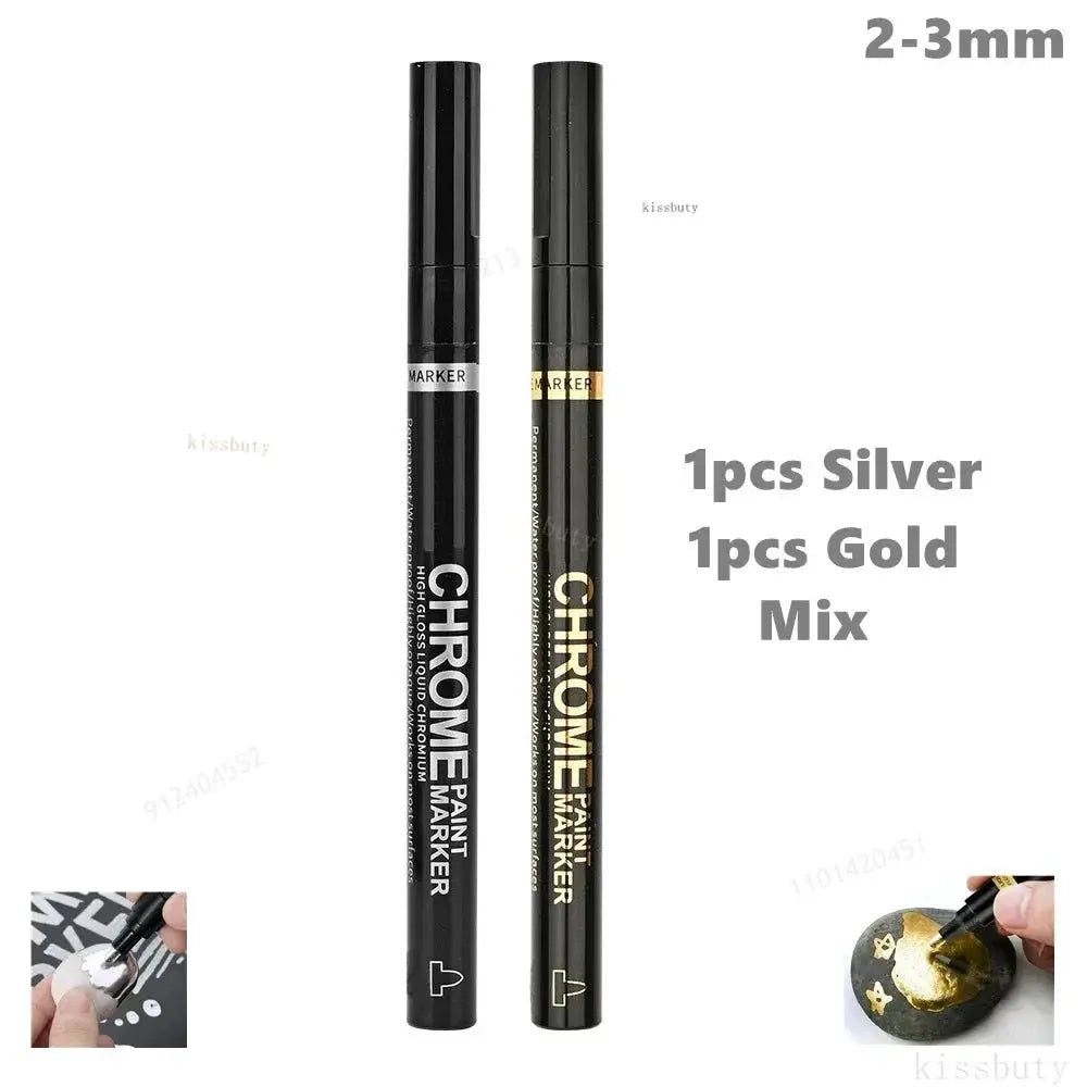 Chrome mirror marker pens set by Simples Market, 2 pcs includes silver and gold markers with chrome finish 2–3mm nib