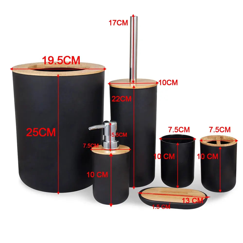 Simples Market 6-piece bathroom storage set in black plastic with bamboo lids