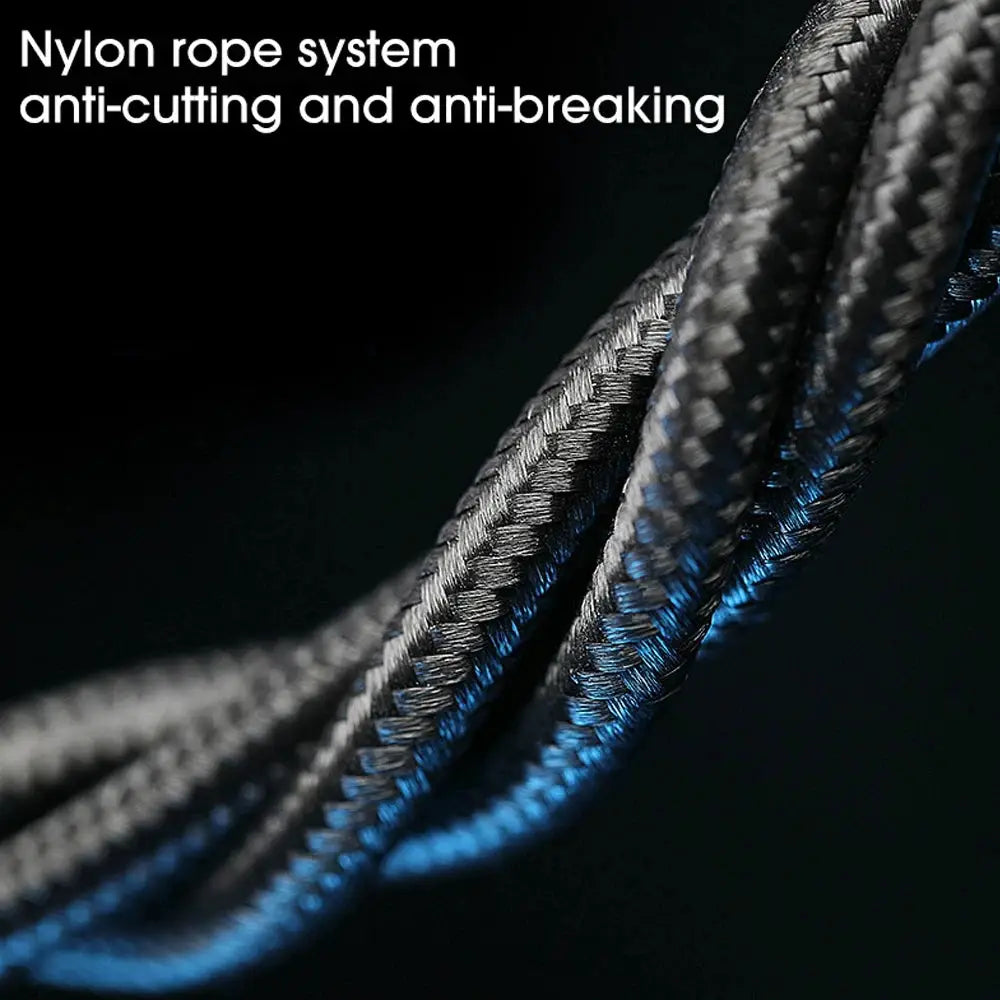 NNBILI braided USB-C and USB-A charging cables with blue-gray nylon sheath, close-up