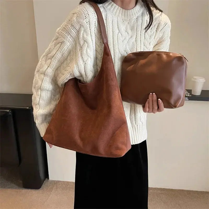 VintageAura Autumn Winter Vintage Women's Suede Shoulder Bag Large Capacity For Everyday Essentials