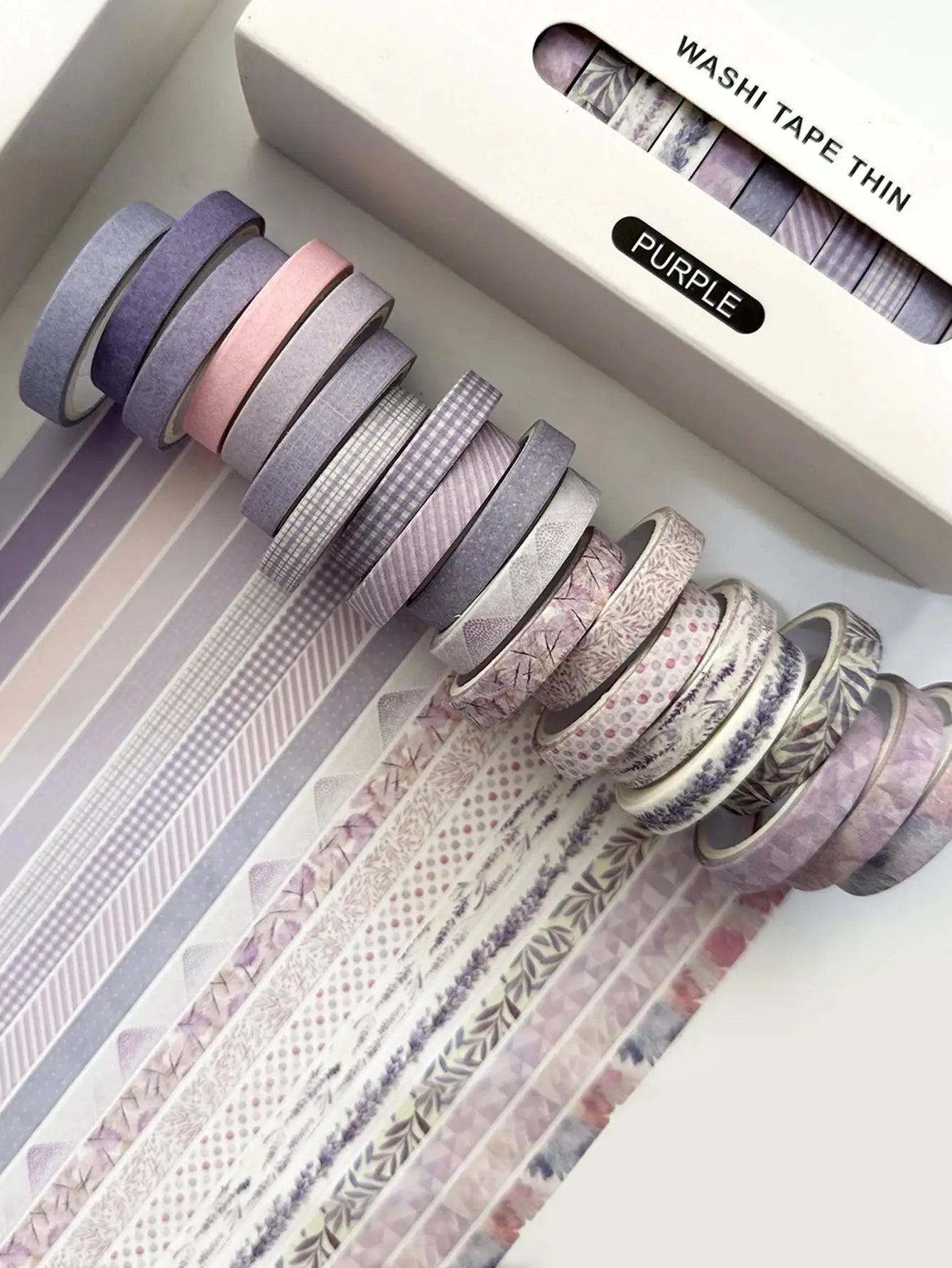 Washi tape rolls, 20 purple patterned tapes with delicate floral and plant designs, Simples Market