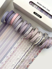 Washi tape rolls, 20 purple patterned tapes with delicate floral and plant designs, Simples Market