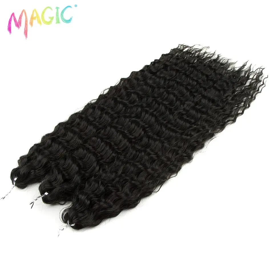 Magic Ariel Curl Crochet Hair synthetic braid, black 22in deep‑wave texture by Simples Market