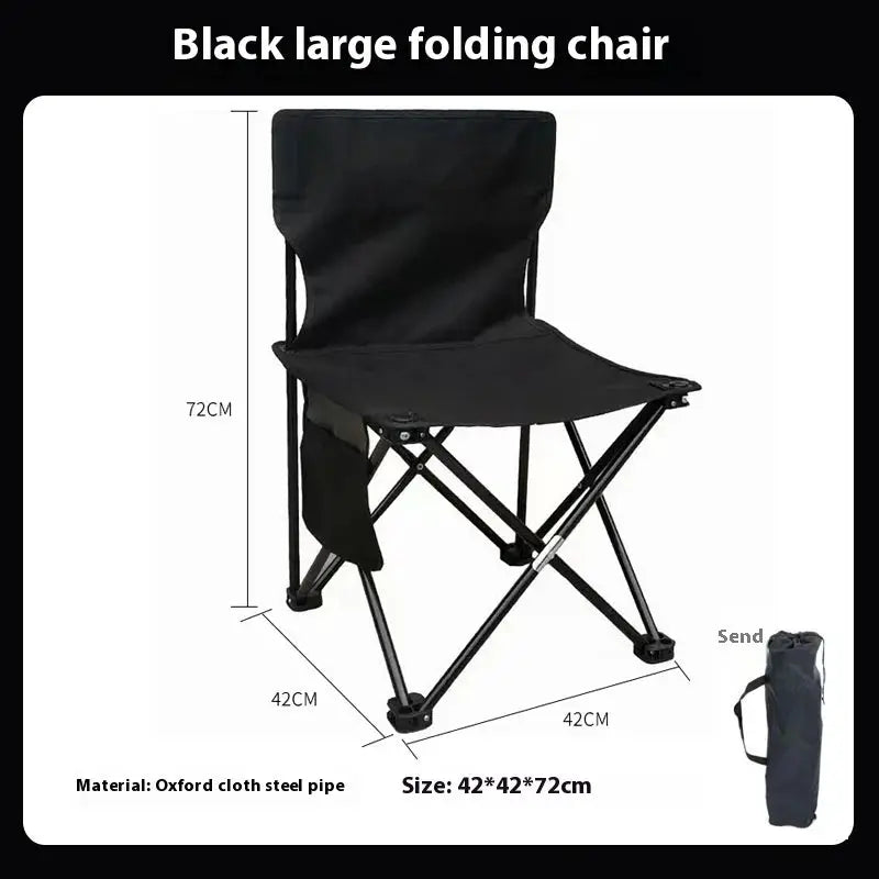 Simples Market portable black folding camping chair with Oxford cloth seat and side pocket