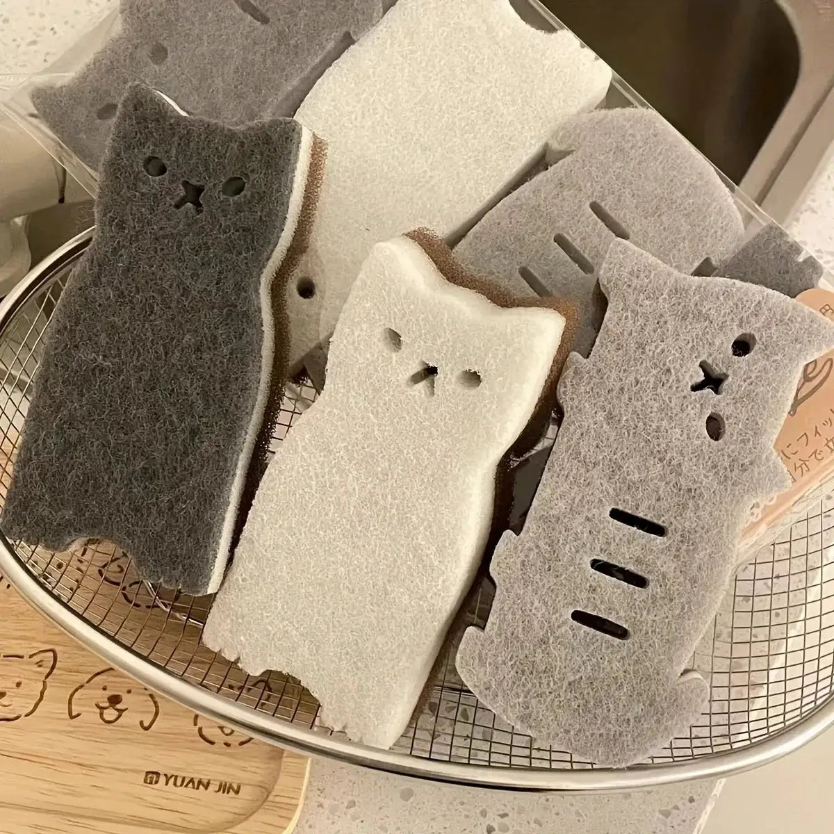 PurrfectEase 4 Piece Thick Durable Cat Shaped Kitchen Sponge Set For Tough Dishwashing And Mess Free Cleaning