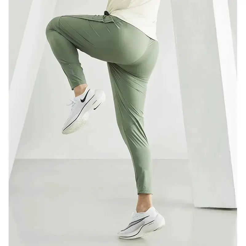 Men's running pants olive green quick-dry joggers with elastic cuffs