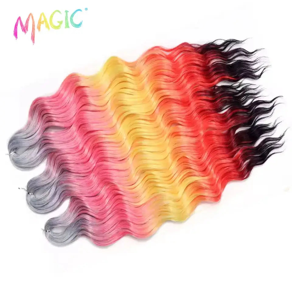 Anna synthetic hair 24in water-wave braiding extensions in a multicolor ombre gradient by Simples Market