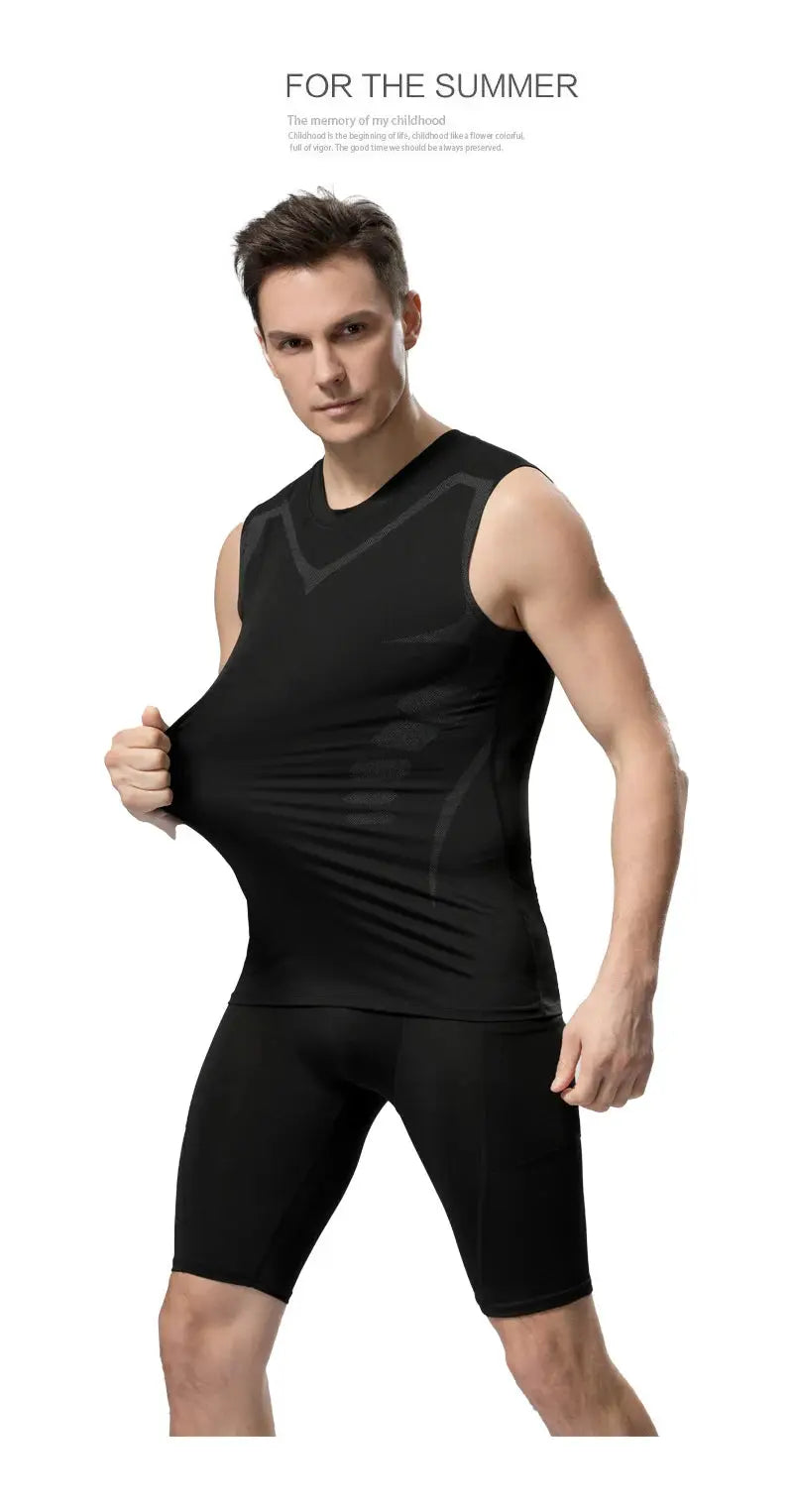 Compression tank top for men by Simples Market, black quick-dry sleeveless gym shirt