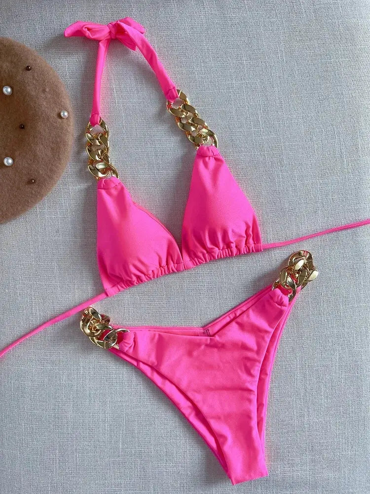 Ruotongsept New Sexy Bikini 2023 Triangle Halter 2 Piece Swimwear For Women Push Up Brazilian Bathing Suit