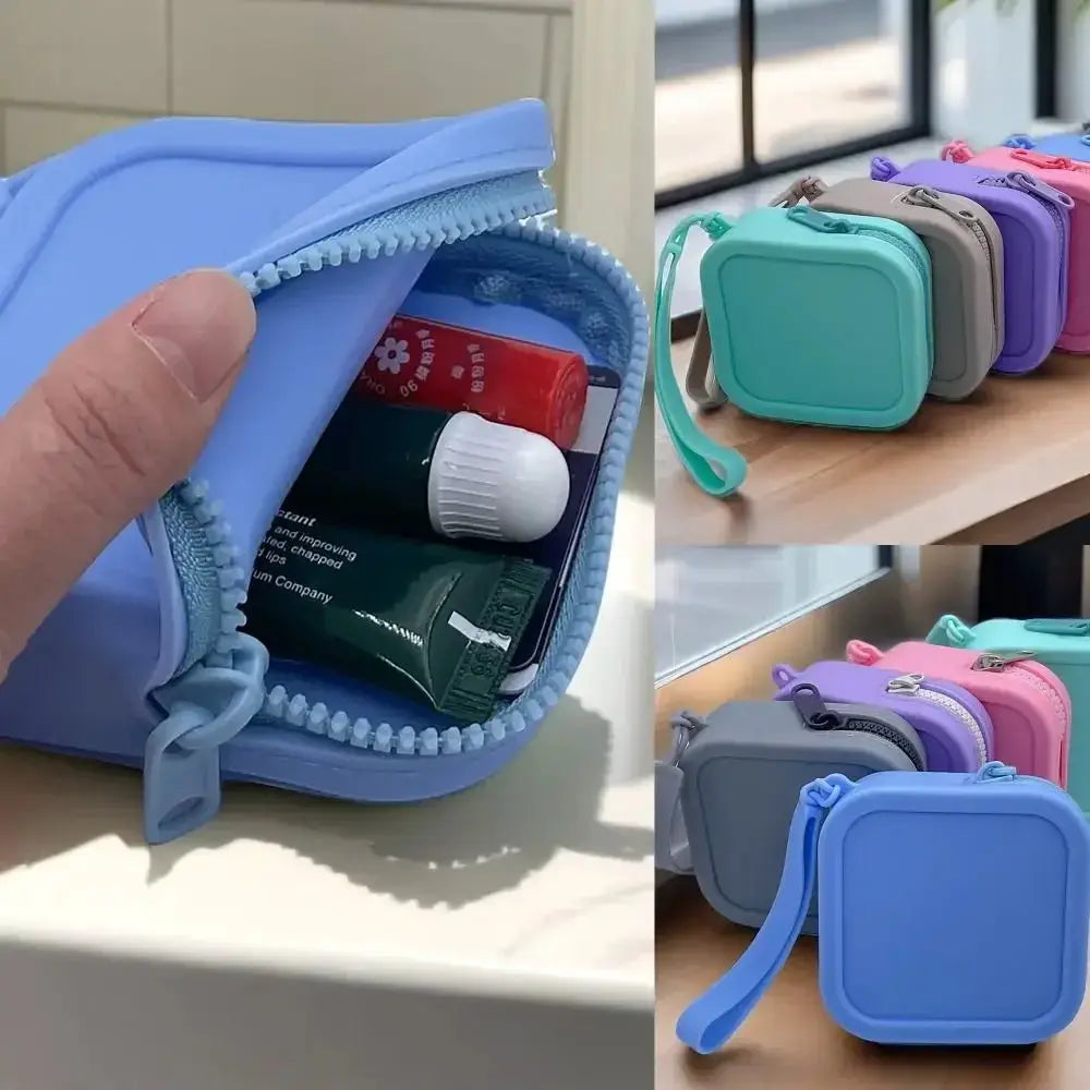 Vintage Silicone Organizer Wallet Coin Purse Waterproof Zipper Earphone Bag Travel Pouch For Students