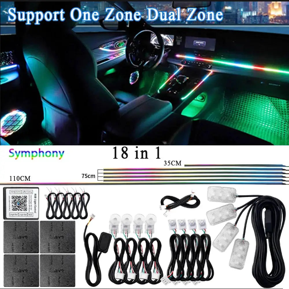 14 And 18 Inch LED Car Ambient Light Kit RGB Color Symphony Acrylic Lamp With App Control One Zone Dual Zone