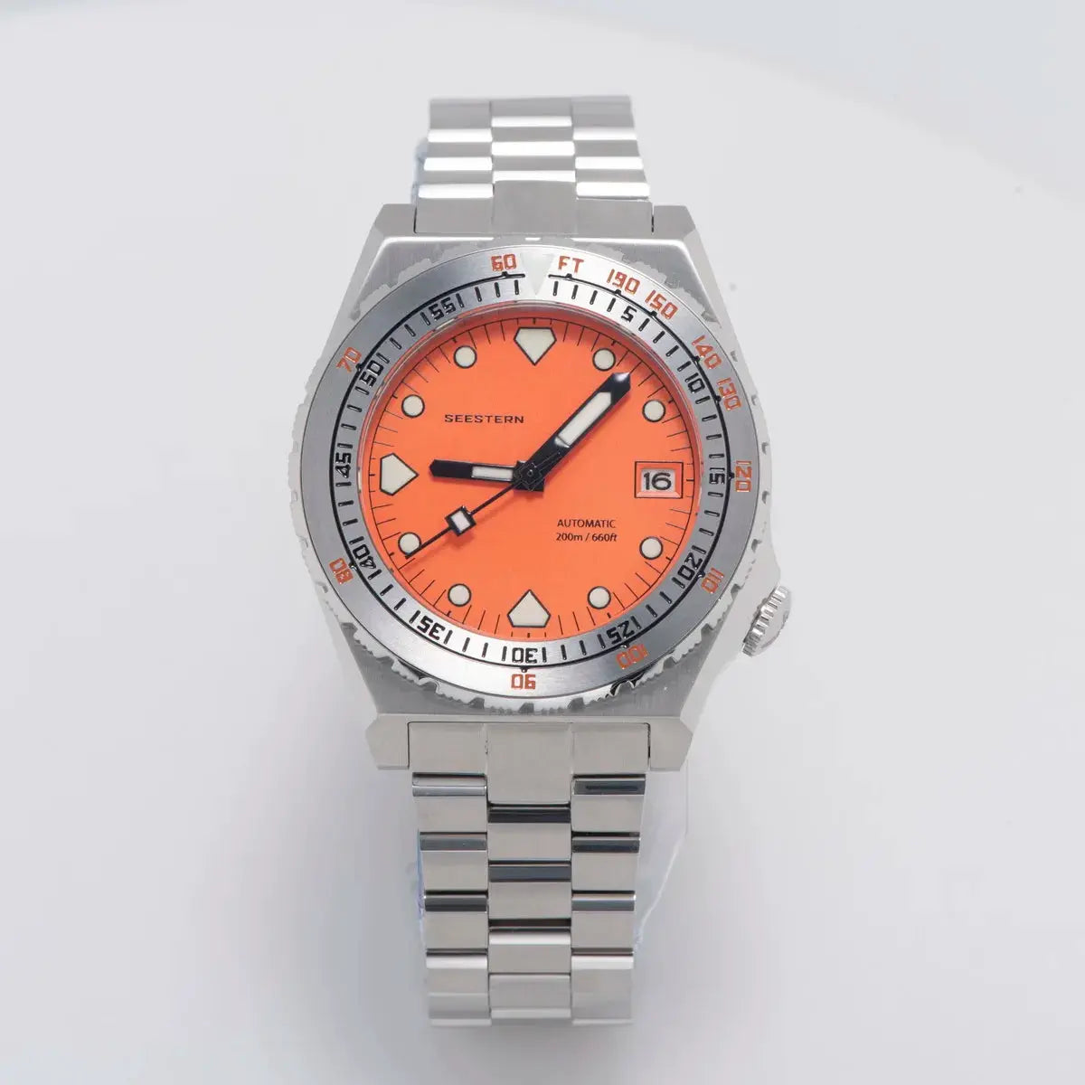 SEESTERN SUB600T diver watch with orange dial and stainless steel bracelet
