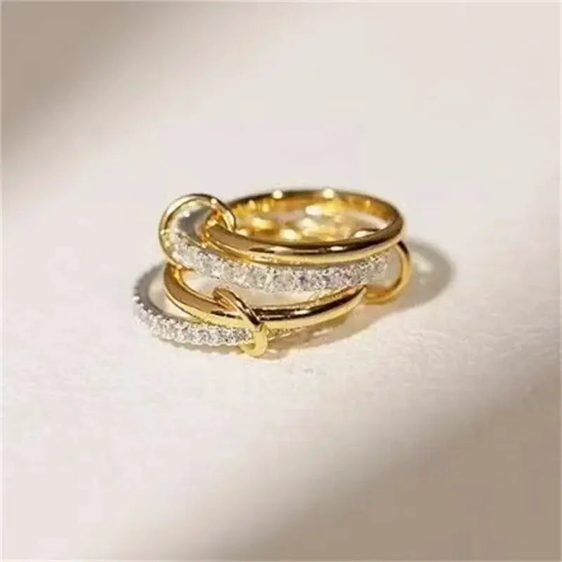 Niche Two Color Four Ring Copper Jewelry Hypoallergenic Ins Style Stacking Ring For Young Women