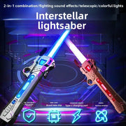 Children Colorful Glowing Telescopic Sword Toy 2 In 1 Light Up Laser Sword With Music Rotating Decompression Toy