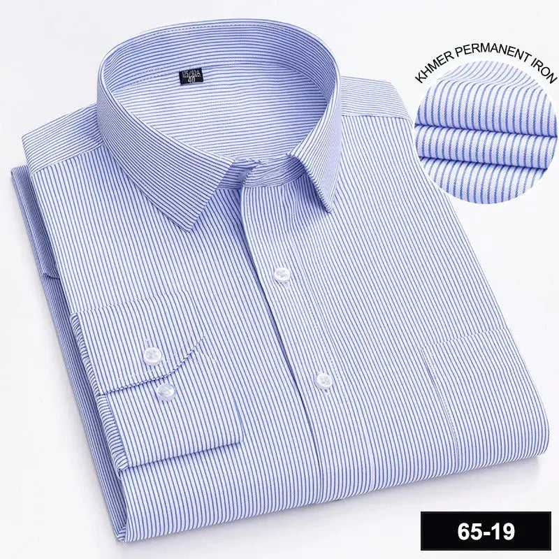 Men's long sleeve shirt, blue striped, Simples Market, with left chest pocket
