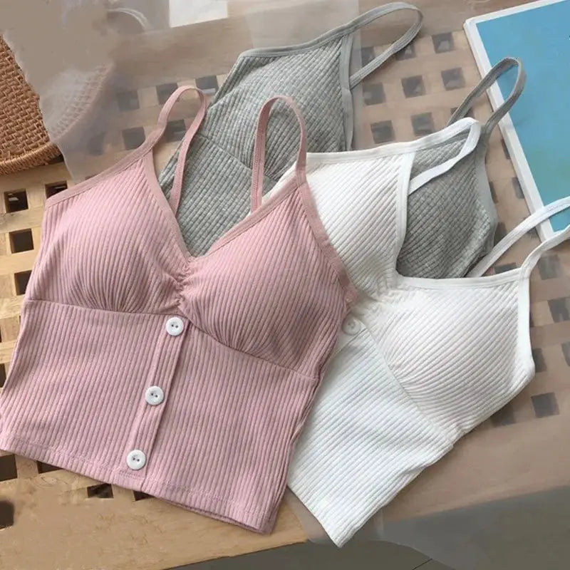 Aurora Threads Women Knitted Tank Top Strap Vest With Button Medium Stretch Polyester Knit Casual Breathable Fit