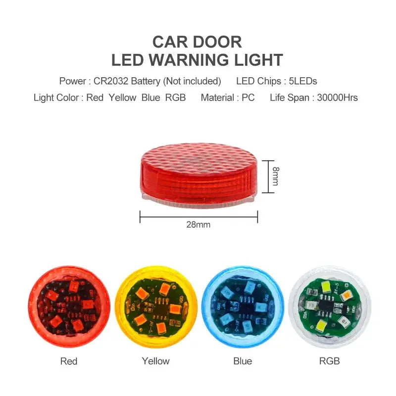 LED car door warning light by Simples Market, 4-color set (Red, Yellow, Blue, RGB)
