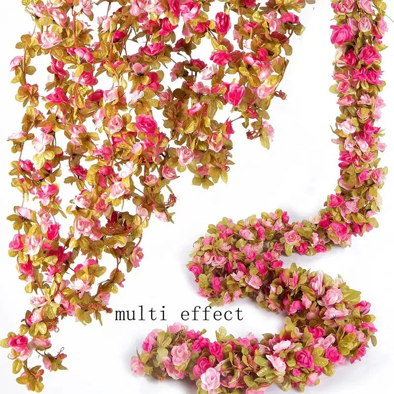 250CM Artificial Rose Flowers Vine For Wedding Decor Home Room Outdoor Garden Arch Rattan DIY