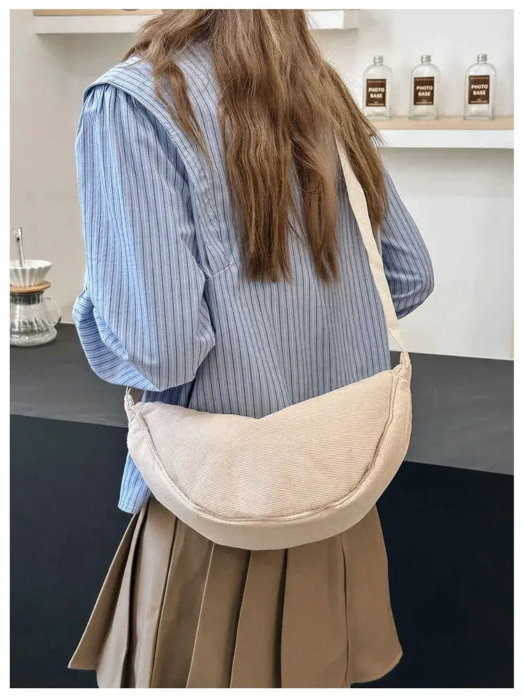 Corduroy women's hobo crossbody bag in beige for casual daily use