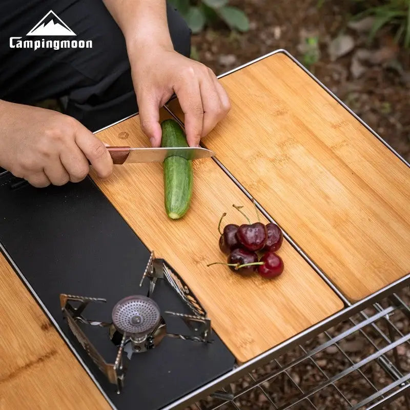 CampingMoon Bamboo Board BBQ CKP25 Portable Outdoor Camping Wooden Tabletop Dish Tray