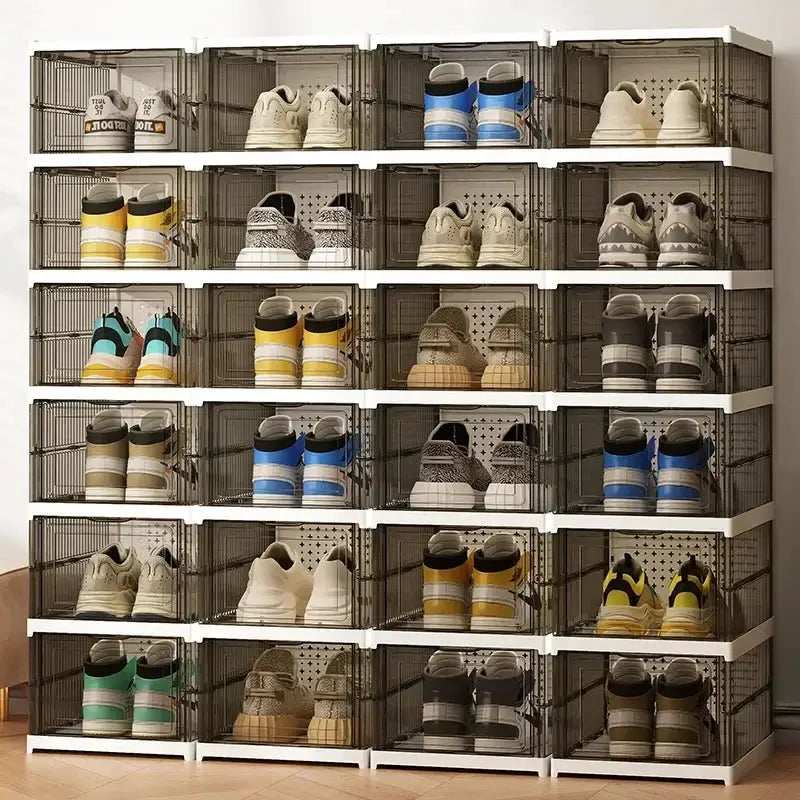 Dustproof Foldable 6 Layer Transparent Thickened Plastic Shoe Bins Stackable Sneaker Cabinet Organizers
