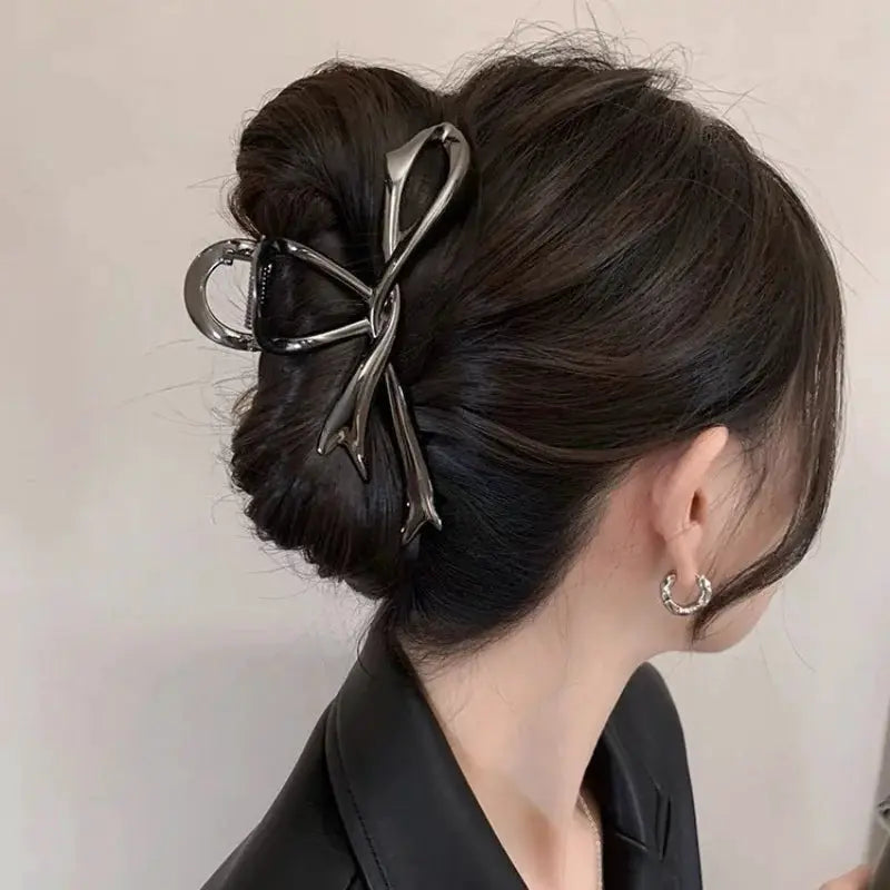 LuminaLocks Elegant Bow Metal Hair Claw Clips For Women With Secure Hold In Geometric Gold And Silver Finish