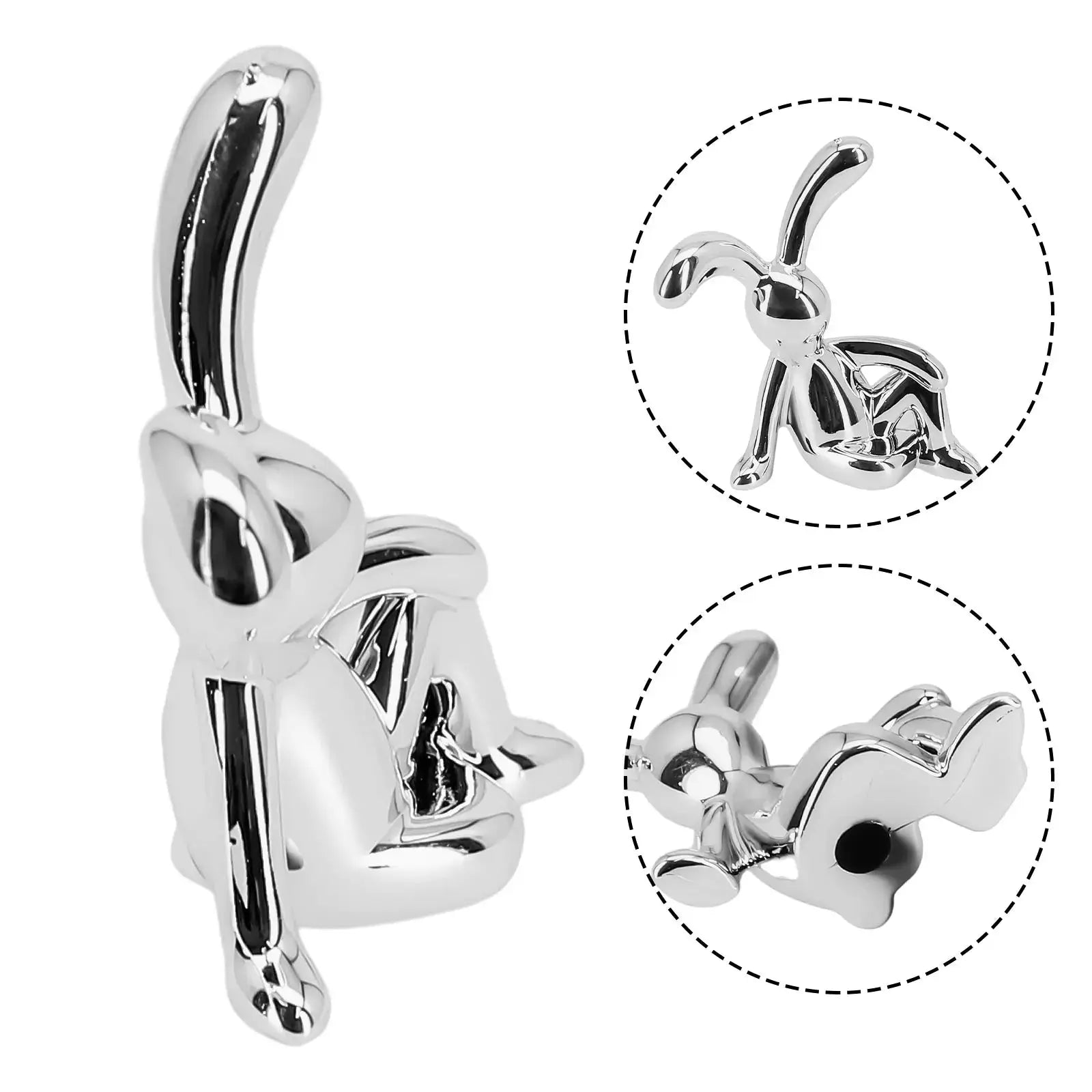 Chrome rabbit figurine set for car interior and desk decor by Simples Market