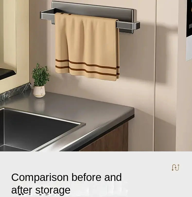 Kitchen paper towel holder, wall-mounted magnetic stainless steel rack with beige towel.