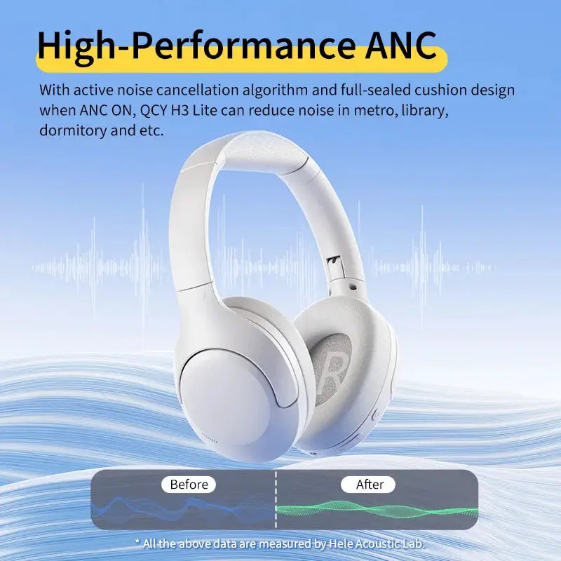 Simples Market QCY H3 Lite ANC wireless over-ear headphones, white, Bluetooth 5.3, foldable