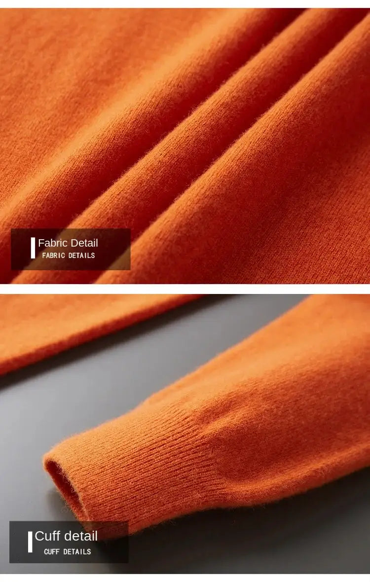 Cashmere sweater orange fabric detail and cuff close-ups from Simples Market