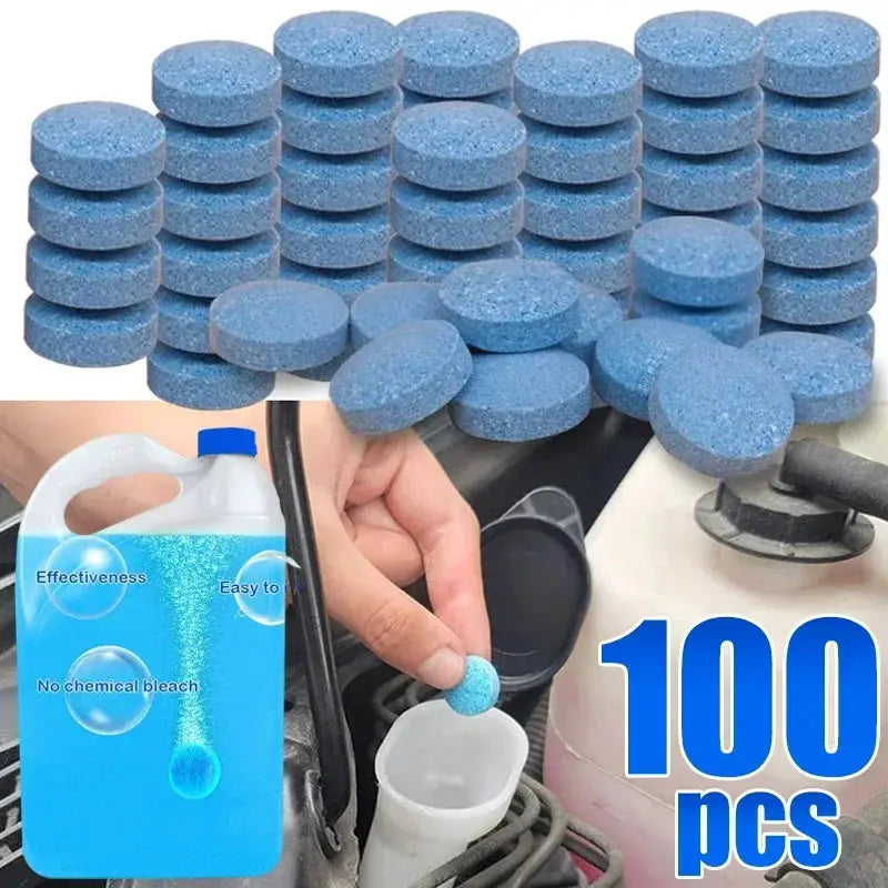Simples Market car windshield washer tablets, blue round effervescent cleaning tablets, 100 pcs