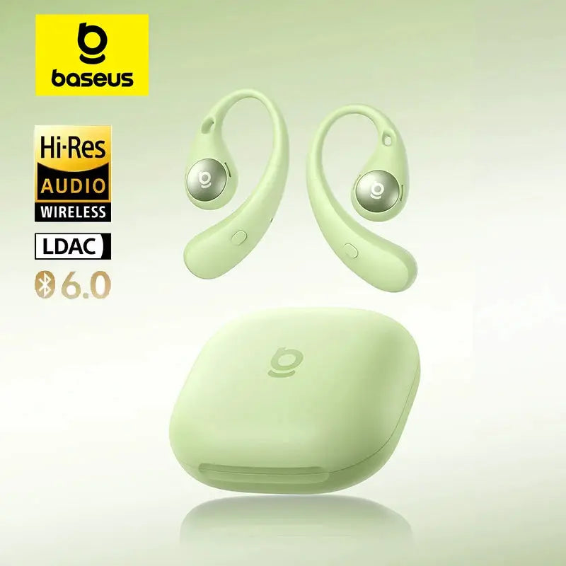 Baseus Eli Sport 2 open-ear wireless earphones pair in mint green with charging case, Bluetooth 6.0, LDAC, Hi-Res