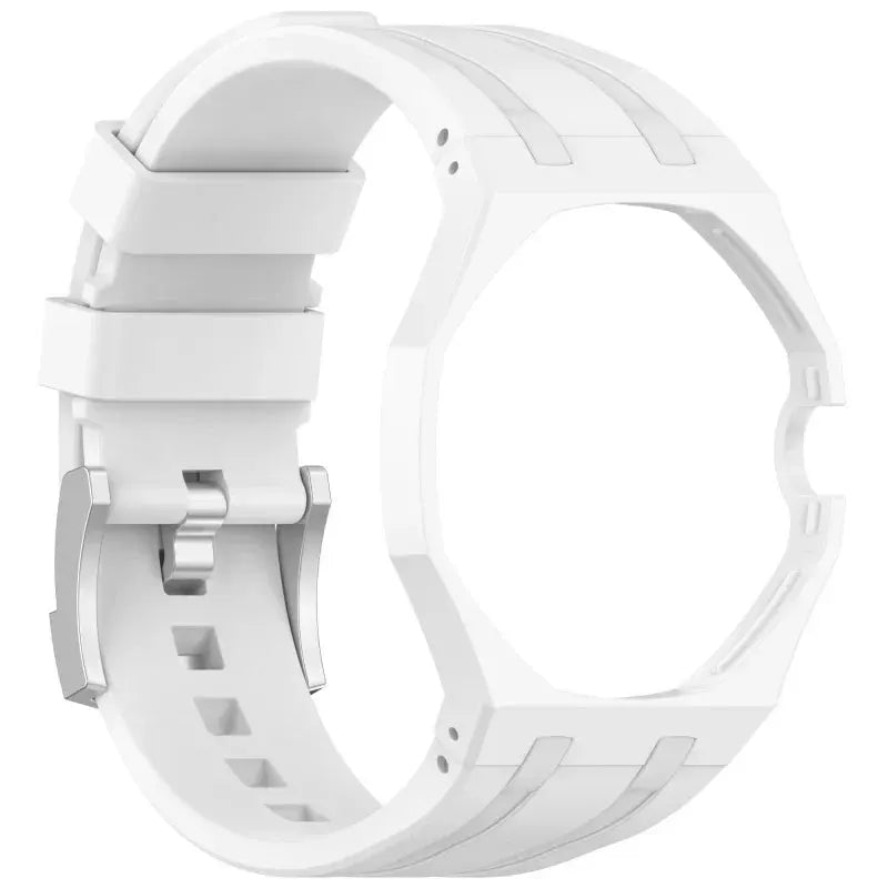 White silicone watch strap with metal buckle for Swatch X AP Royal Pop wristwatch
