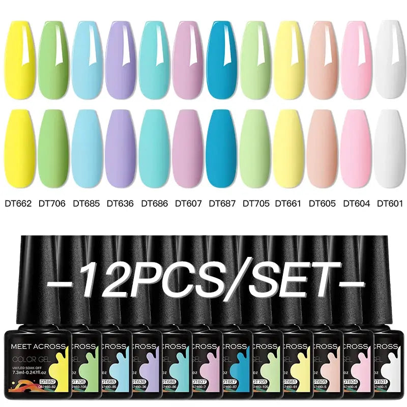 MEET ACROSS 12pc gel nail polish set by Simples Market in pink, blue and pastel shades for spring manicure