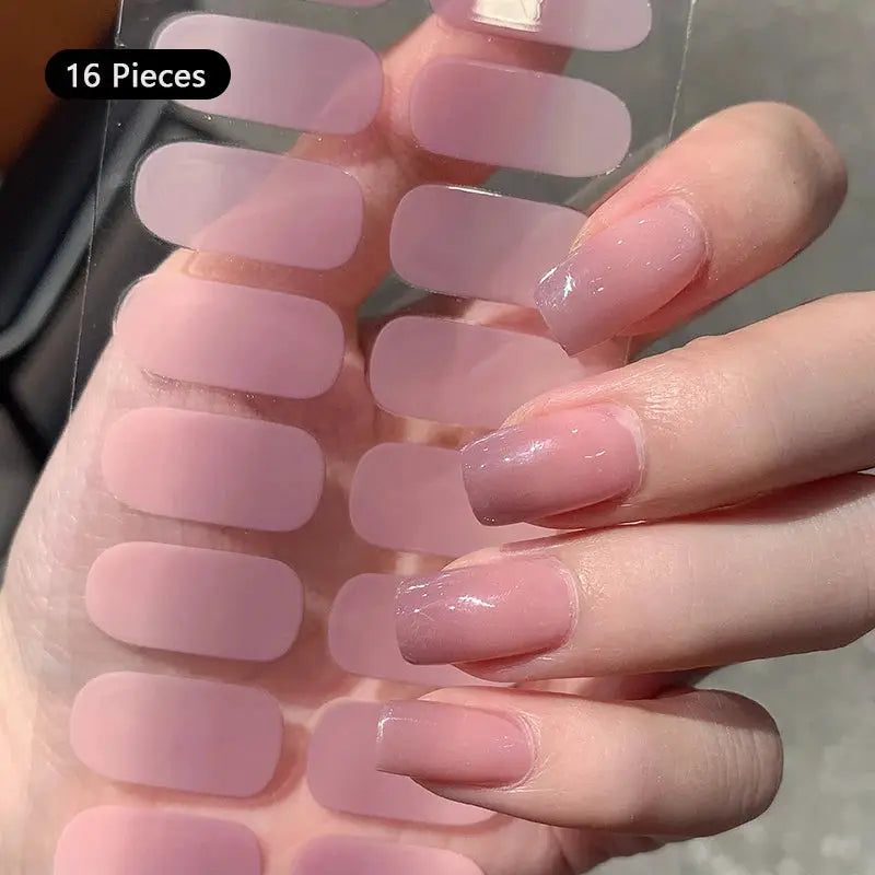 Simples Market 16-piece full-cover gradient nail stickers in pink pastel tones for press-on nails