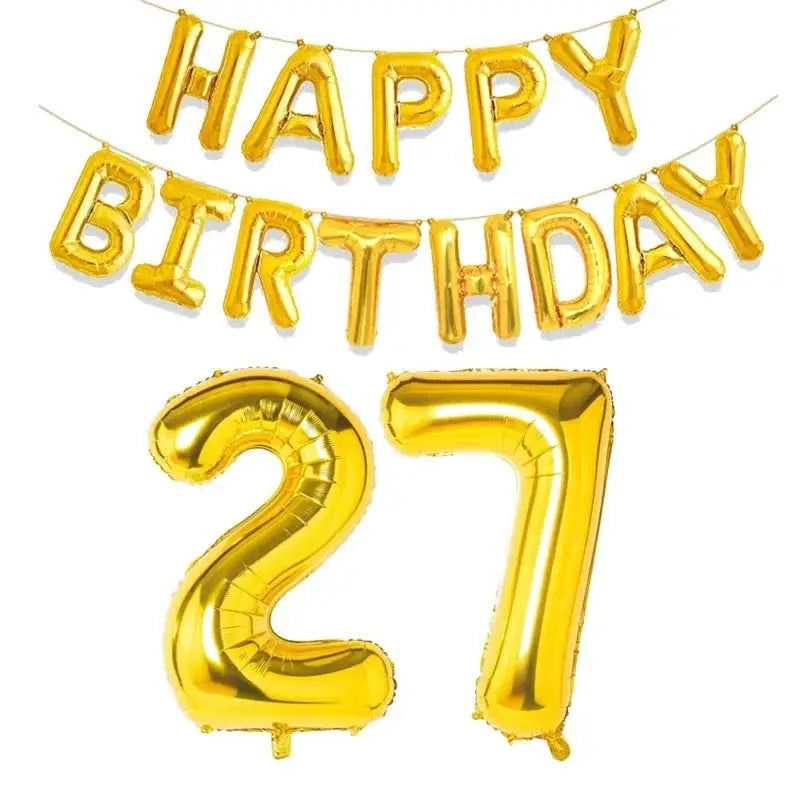 15 Piece Gold Happy Birthday Foil Balloons Set With Numeric Cutouts For Milestone Ages 10 To 60 Kids And Adults