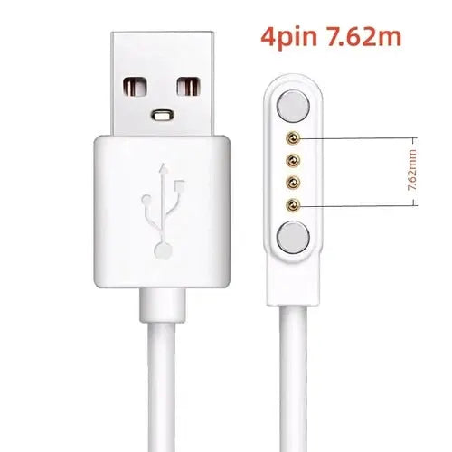Simples Market magnetic USB charging cable for smart watches with 4-pin magnetic connector, white cable, USB-A end
