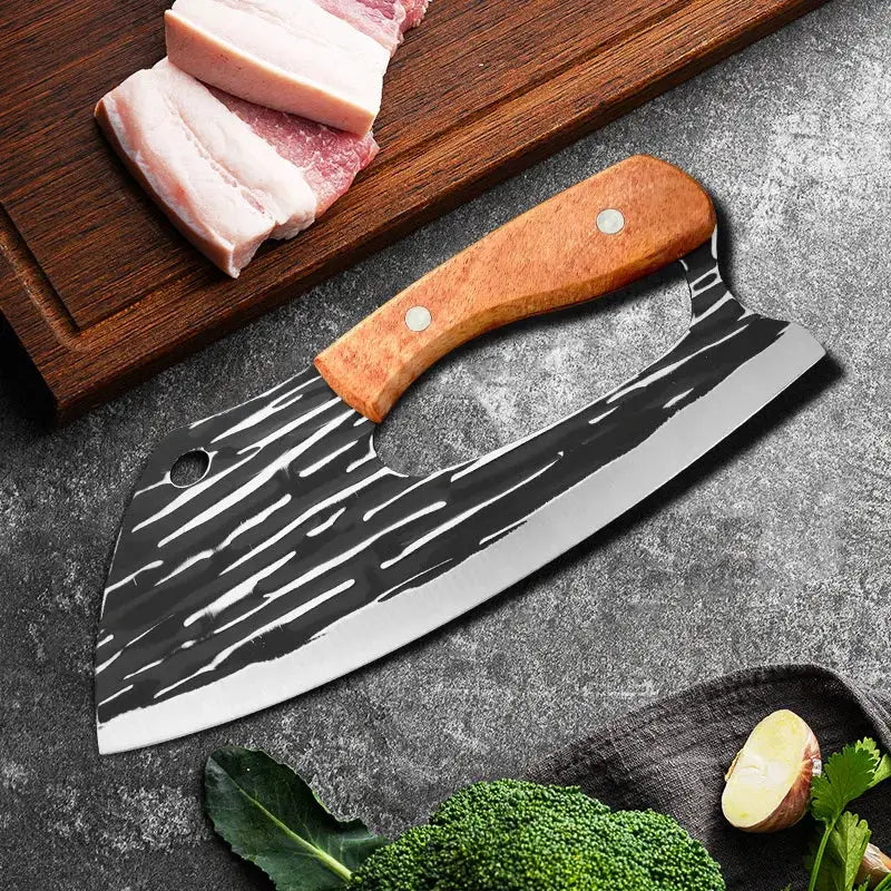 ChefPro Utility Knife Cleaver Stainless Steel Blade With Wooden Handle For Chopping Vegetables And Filleting