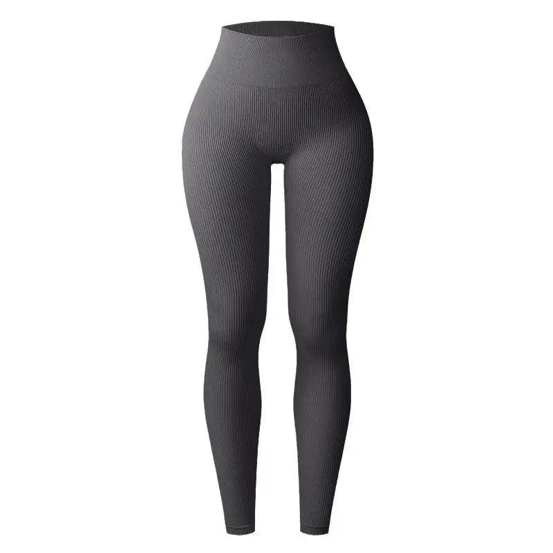 Thread Solid Leggings high-waist seamless ribbed knit yoga pants in grey