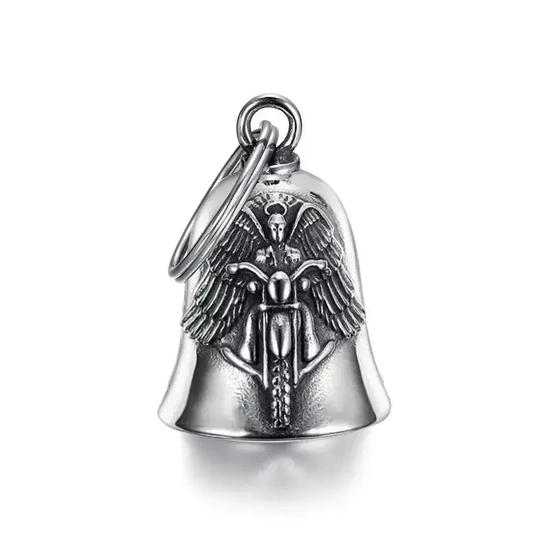 Angel Wings Motorcycle Bell Pendant Keychain Zinc Alloy Punk Rock Mens Riding Gift Accessory