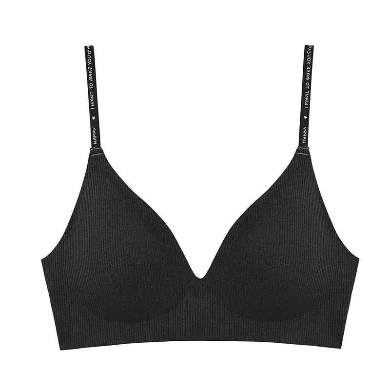 FINETOO wireless padded bralette in black with deep V neckline, ribbed knit fabric (Simples Market)