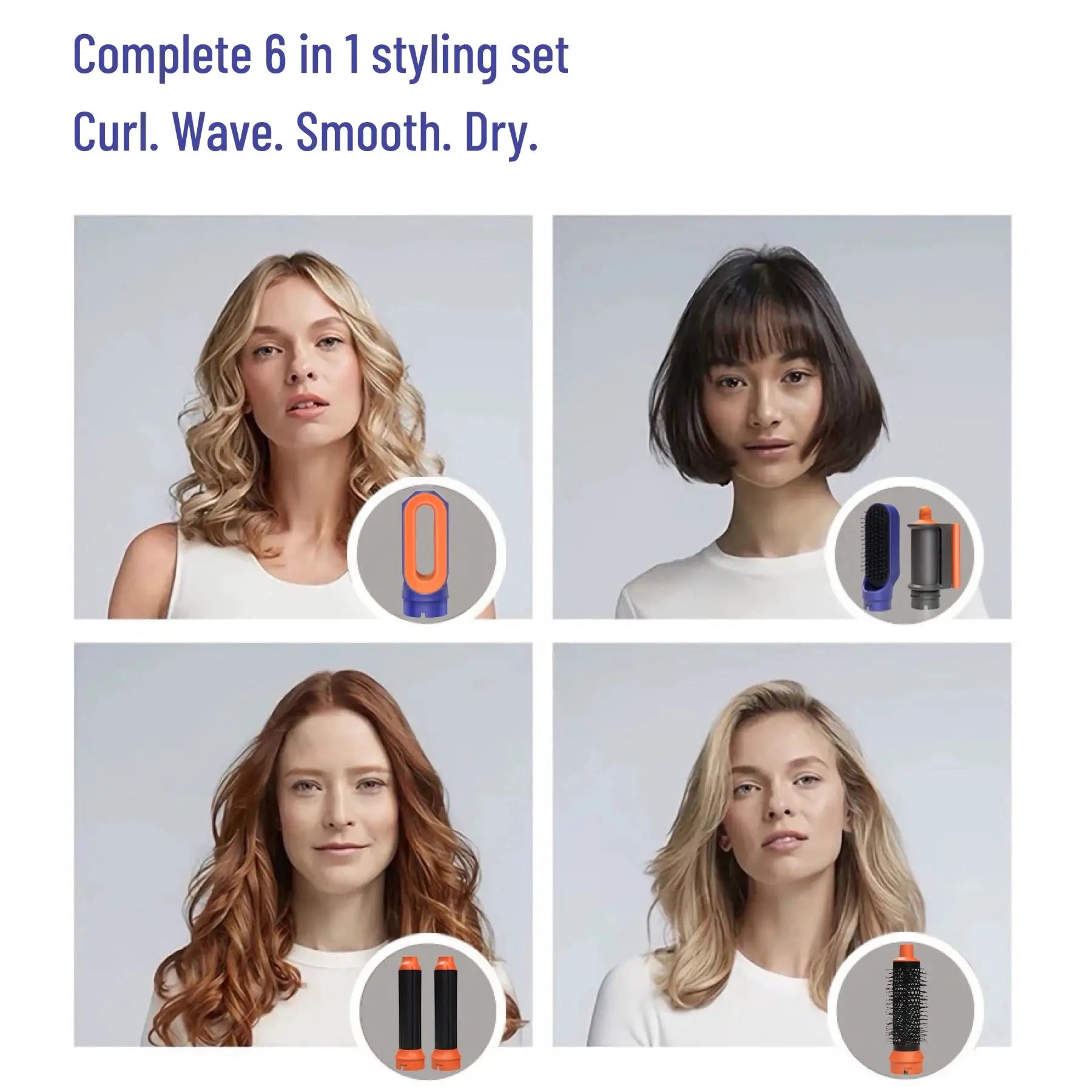 Simples Market 6-in-1 hair styling set with curling barrel and hot-air brush attachments