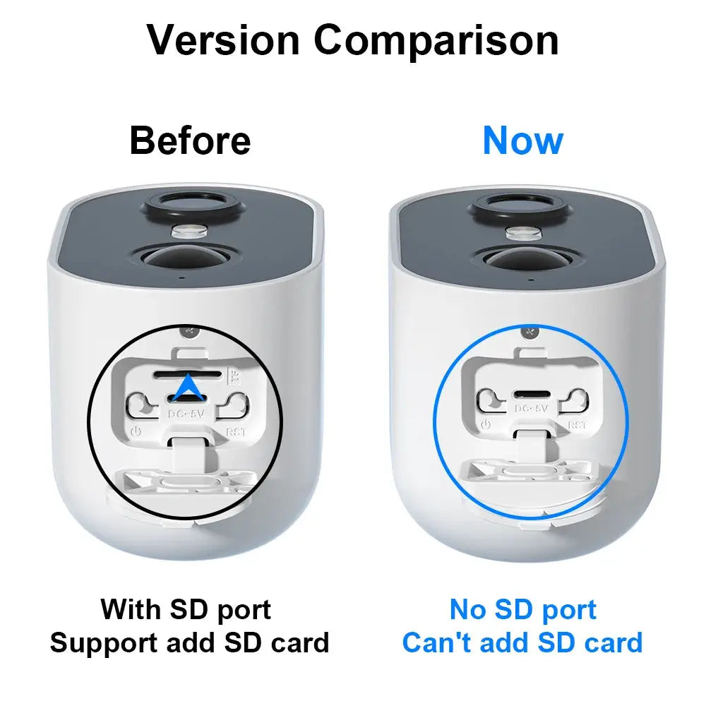 ANRAN 2K rechargeable battery security cameras: two units show SD port difference, left has SD port, right lacks port.