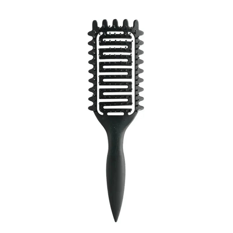 3-in-1 curl-define styling brush with hollow vented paddle and detangling teeth, black handle