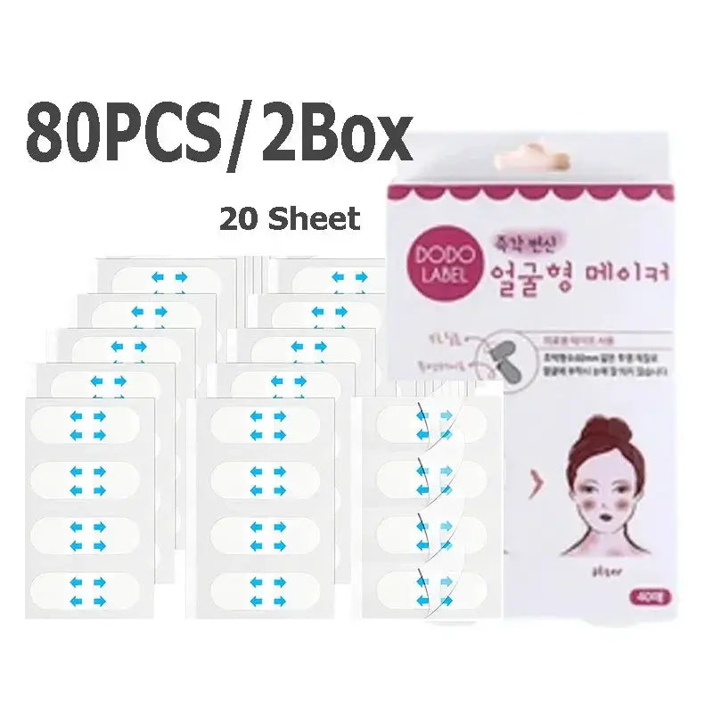 Face lift tape sheets by DODO LABEL, 80pcs/2Box (20 sheets per box), white patches with blue arrows