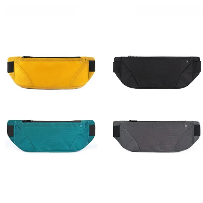 Simples Market fanny packs, set of 4 waist bags in yellow, black, teal and gray for running, travel, or everyday use.