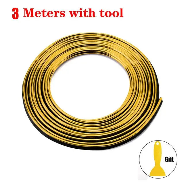 Car interior moulding flexible trim strip in gold color, 3m roll with tool