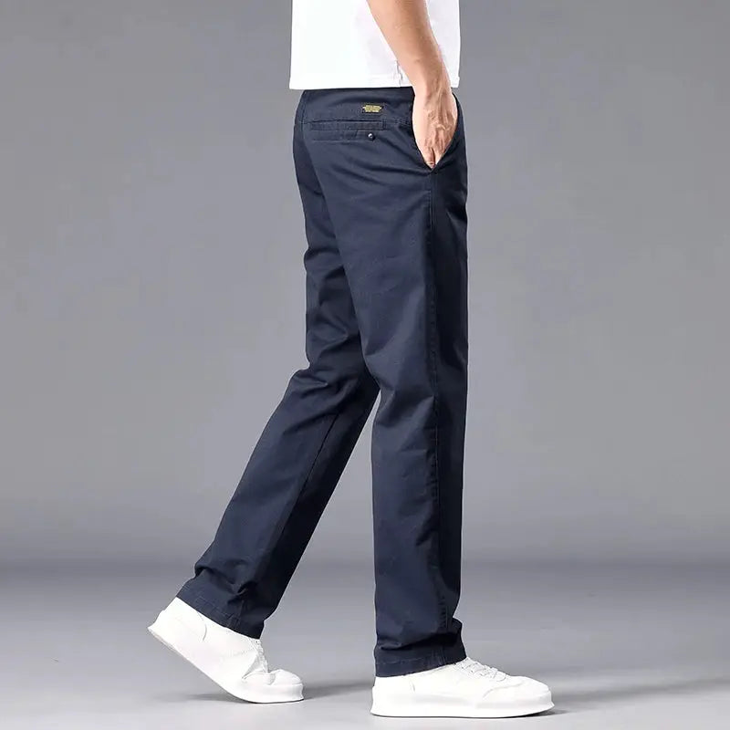 Men's straight-fit navy casual pants by Simples Market, stretch chinos for work and casual wear