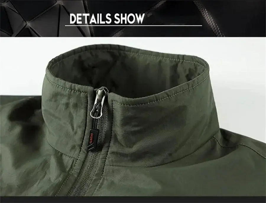 Sleeveless jacket vest in olive green with a stand-up collar and front zipper