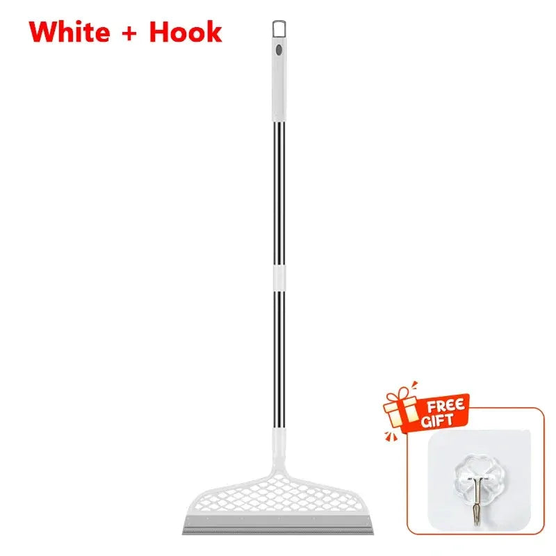 Silicone scraper broom squeegee with white handle, heavy-duty cleaner for bathroom floors and windows